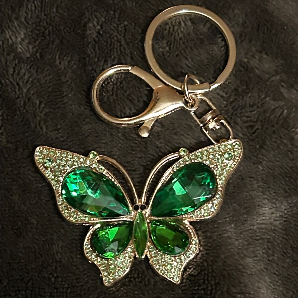 Green Gem Butterfly Keychain